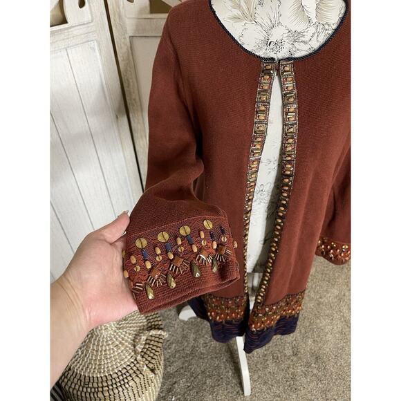 Chico's Women's Long Sleeve Burnt Orange Beaded Open Front Sweater Sz Large (2) - Picture 2 of 8